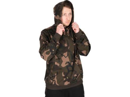 Fox Angler-Pullover Hoodie – Schwarz/camo, 310 Gsm, Mit Microfleece-Kapuze, 80% Baumwolle, 20% Polyester