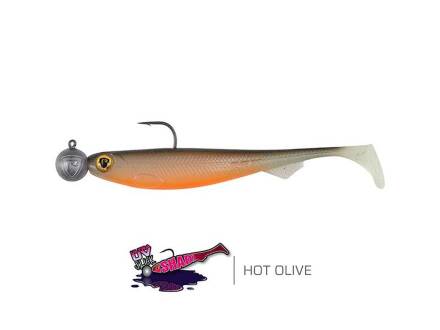 Fox Rage Bulk Loaded Slick Shad 9cm UV Hot Olive 2/0 10g